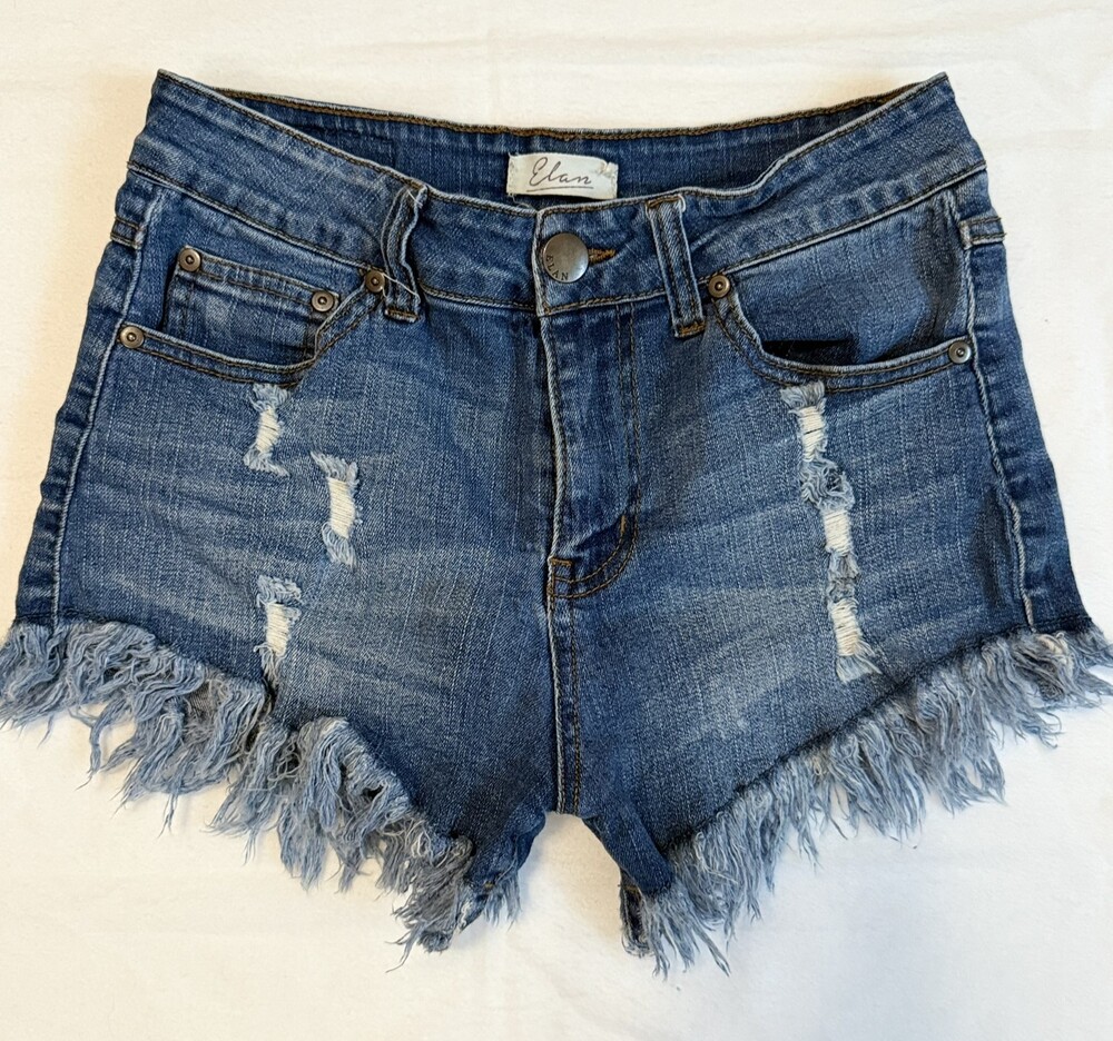 Elan Distressed Denim Cutoff Shorts Medium Frayed Hem Festival Y2K